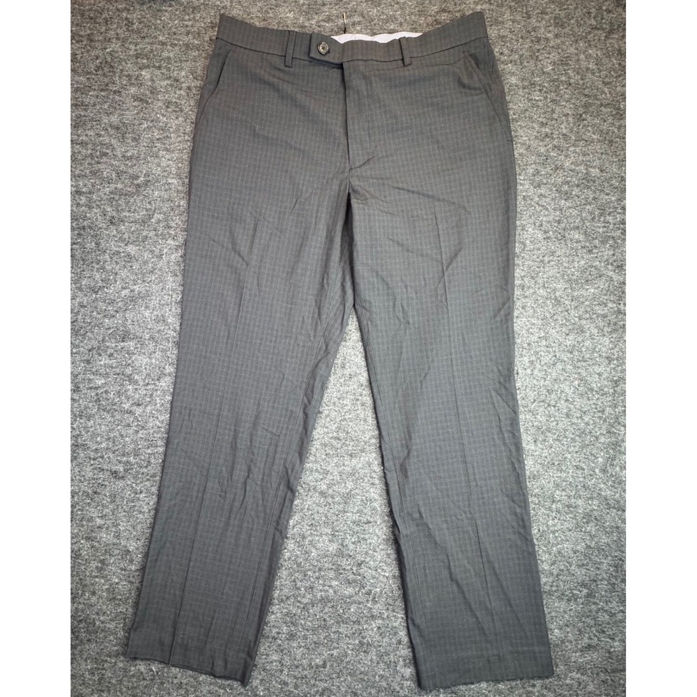 Perry Ellis Dress Pants‎ Mens 36x32 Gray Tailored Fit Premium Wool Blend Plaid